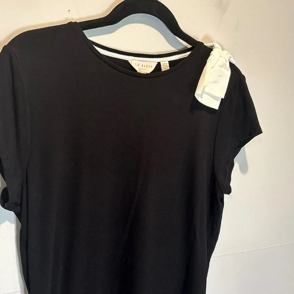 Ted Baker Tuline Black Short Sleeve Tee with Bow Accent - size 3 (US 8) - Picture 3 of 7